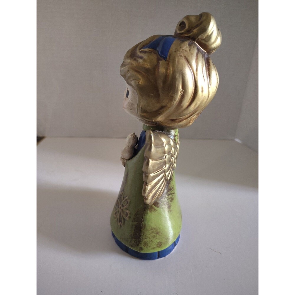 VTG HOLT HOWARD Chalkware Christmas Angel Green Blue Holding Bird Wings Japan 55 - Picture 8 of 14